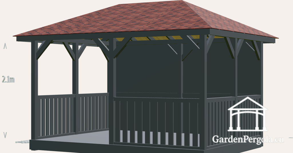 Gazebo 3x4m con techo de cuatro pendientes de teja roja