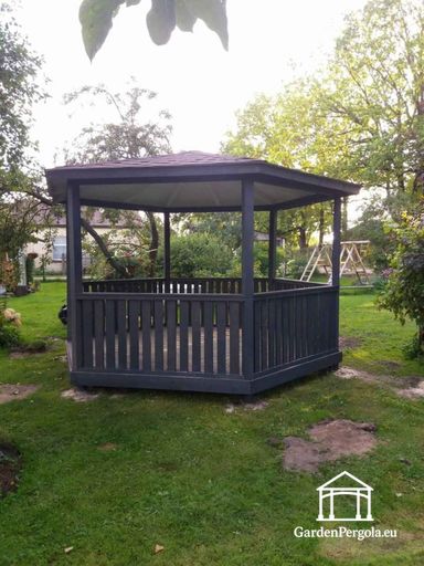 cenador de jardín hexagonal gris oscuro