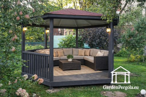 cenador de jardín hexagonal gris oscuro