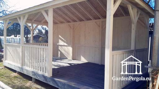Cenador de jardín blanco de 4x6m con suelo gris oscuro