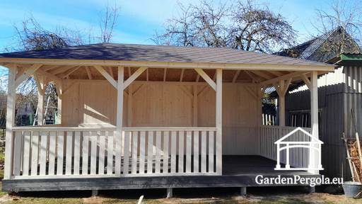 Cenador de jardín blanco de 4x6m con suelo gris oscuro - garden gazebo pergola