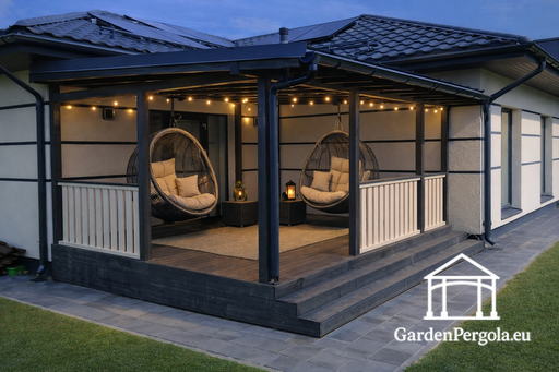 Cenador de jardín premium gris oscuro con techo de metal 4x6m