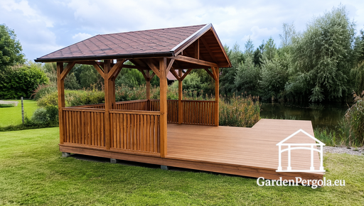 Gazebo de madera de 3x4 m con una espaciosa terraza de 4x4 m - garden gazebo pergola