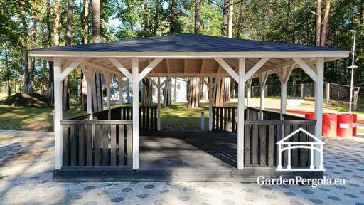 Gazebo de Madera de 5x5 m — Espacioso Gazebo de Jardín con Suelo y Dos Entradas Abiertas - garden gazebo pergola