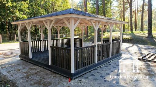 Gazebo de Madera de 5x5 m — Espacioso Gazebo de Jardín con Suelo y Dos Entradas Abiertas