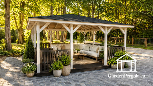 Gazebo de Madera de 5x5 m — Espacioso Gazebo de Jardín con Suelo y Dos Entradas Abiertas