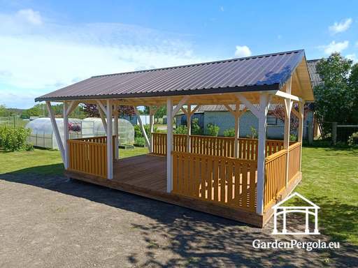 Gazebo de Madera a Medida de 4x7 m — Espacioso Gazebo de Jardín con Suelo y Techo a Dos Aguas - garden gazebo pergola