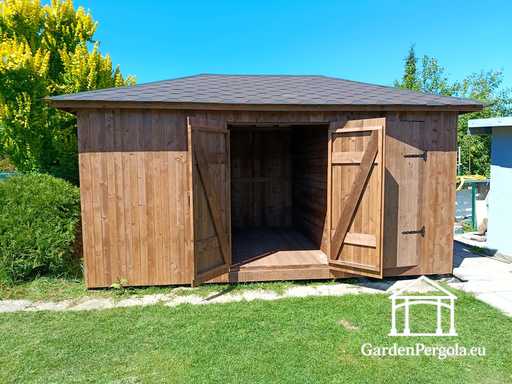 Cobertizo de Jardín de Madera a Medida de 3x5.5 m — Amplio Cobertizo de Almacenamiento con Puertas Dobles Anchas