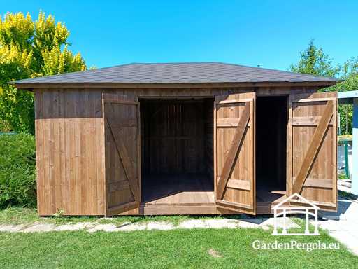Cobertizo de Jardín de Madera a Medida de 3x5.5 m — Amplio Cobertizo de Almacenamiento con Puertas Dobles Anchas