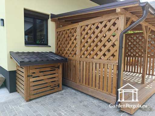 Extensión de Casa de Madera Natural de 3x3.5 m con Cubierta para Aire Acondicionado de 1.3x1.3 m
