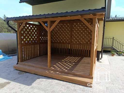 Extensión de Casa de Madera Natural de 3x3.5 m con Cubierta para Aire Acondicionado de 1.3x1.3 m - garden gazebo pergola