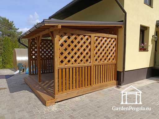 Extensión de Casa de Madera Natural de 3x3.5 m con Cubierta para Aire Acondicionado de 1.3x1.3 m
