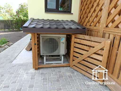 Extensión de Casa de Madera Natural de 3x3.5 m con Cubierta para Aire Acondicionado de 1.3x1.3 m