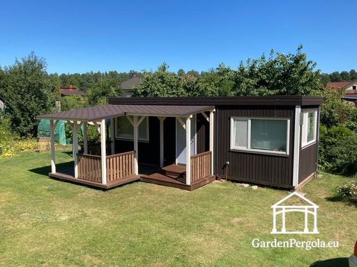 Veranda de Madera Natural Adosada a la Casa con Techo Cubierto - garden gazebo pergola