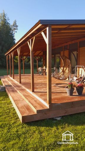 Veranda de Madera Natural Adosada a la Casa con Amplia Terraza Cubierta - garden gazebo pergola