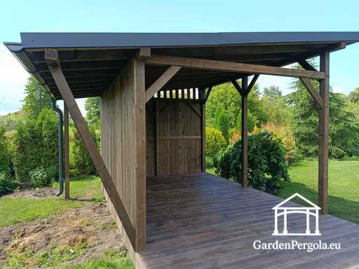 Gazebo de jardín de madera natural de 3x6 m cubierto con techo de 3x4 m
