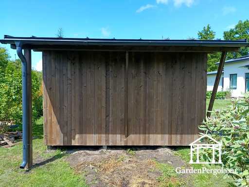 Gazebo de jardín de madera natural de 3x6 m cubierto con techo de 3x4 m