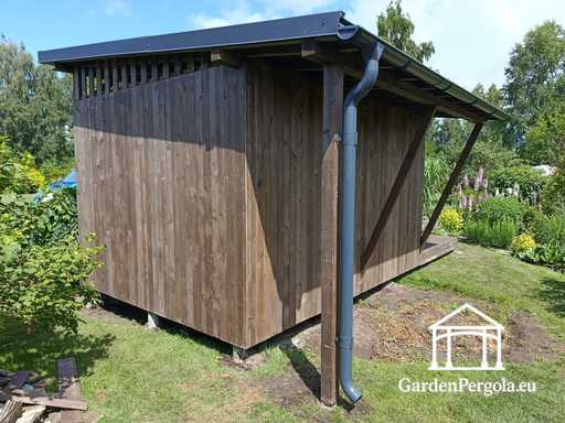 Gazebo de jardín de madera natural de 3x6 m cubierto con techo de 3x4 m