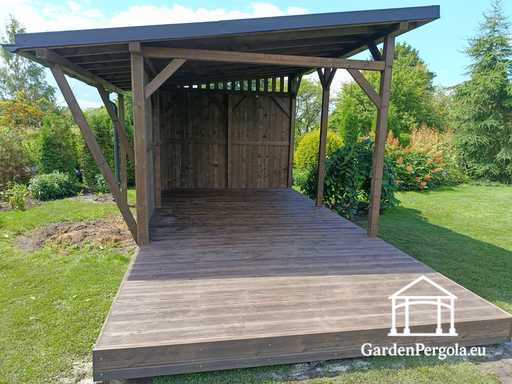 Gazebo de jardín de madera natural de 3x6 m cubierto con techo de 3x4 m