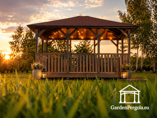 Gazebo de Jardín de Madera Gris Oscuro de 4x4.5 m