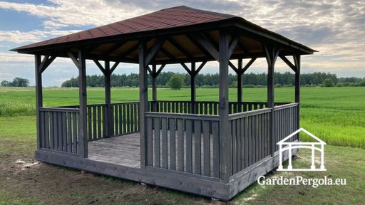 Gazebo de Jardín de Madera Gris Oscuro de 4x4.5 m