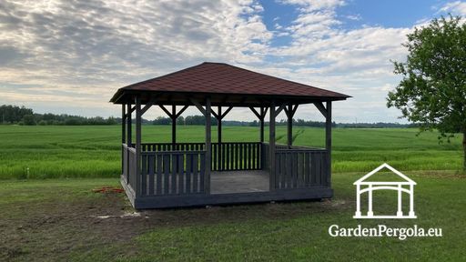 Gazebo de Jardín de Madera Gris Oscuro de 4x4.5 m