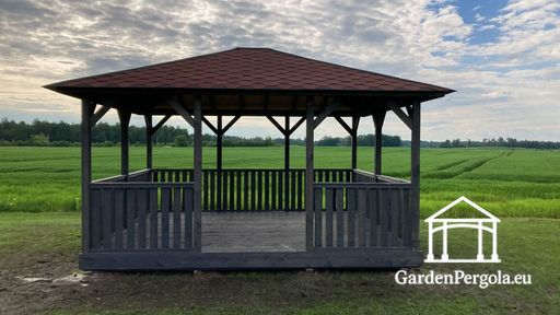 Gazebo de Jardín de Madera Gris Oscuro de 4x4.5 m
