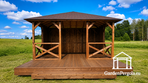 Pérgola de Jardín de Madera de 4x4.5 m con Terraza Abierta de 2x4.5 m - garden gazebo pergola