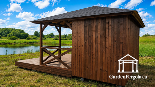 Pérgola de Jardín de Madera de 4x4.5 m con Terraza Abierta de 2x4.5 m