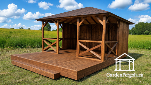 Pérgola de Jardín de Madera de 4x4.5 m con Terraza Abierta de 2x4.5 m