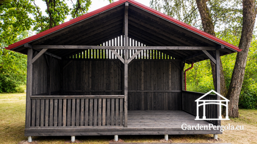 Pérgola de Jardín de Madera de 4x6 m Gris Oscuro con Techo Metálico - garden gazebo pergola