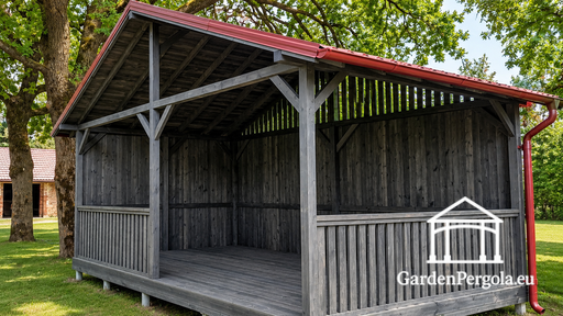 Pérgola de Jardín de Madera de 4x6 m Gris Oscuro con Techo Metálico