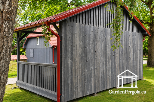 Pérgola de Jardín de Madera de 4x6 m Gris Oscuro con Techo Metálico