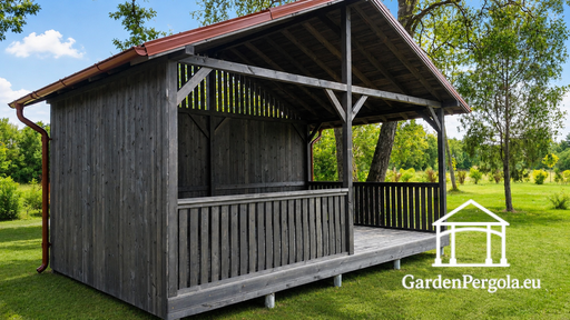Pérgola de Jardín de Madera de 4x6 m Gris Oscuro con Techo Metálico