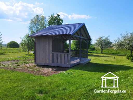Pérgola de Jardín de Madera Gris de 4x6 m con Escalón