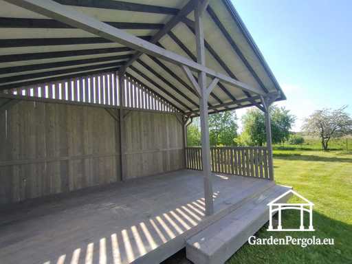 Pérgola de Jardín de Madera Gris de 4x6 m con Escalón
