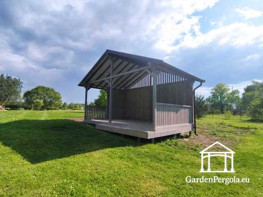 Pérgola de Jardín de Madera Gris de 4x6 m con Escalón
