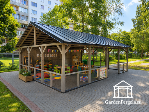 Gazebo de madera natural 6x8 m sin suelo