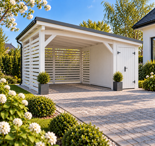 Cochera de madera de 4x4,5 m con un pequeño trastero - garden gazebo pergola