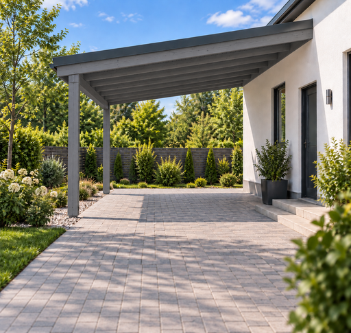 Cochera de madera adosada a la casa de 4x4 m - garden gazebo pergola