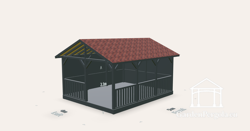 Gazebo 4x5m con techo a dos aguas de tejas rojas