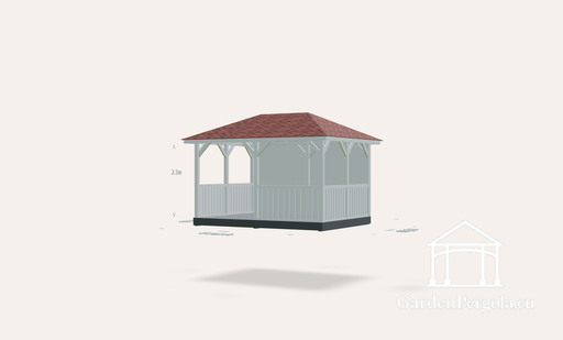 Gazebo 3x4m con techo de cuatro pendientes de teja roja