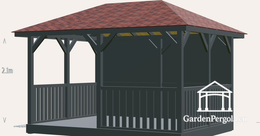 Gazebo 3x4m con techo de cuatro pendientes de teja roja