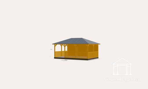 Gazebo 4x6m con techo de cuatro pendientes de teja gris